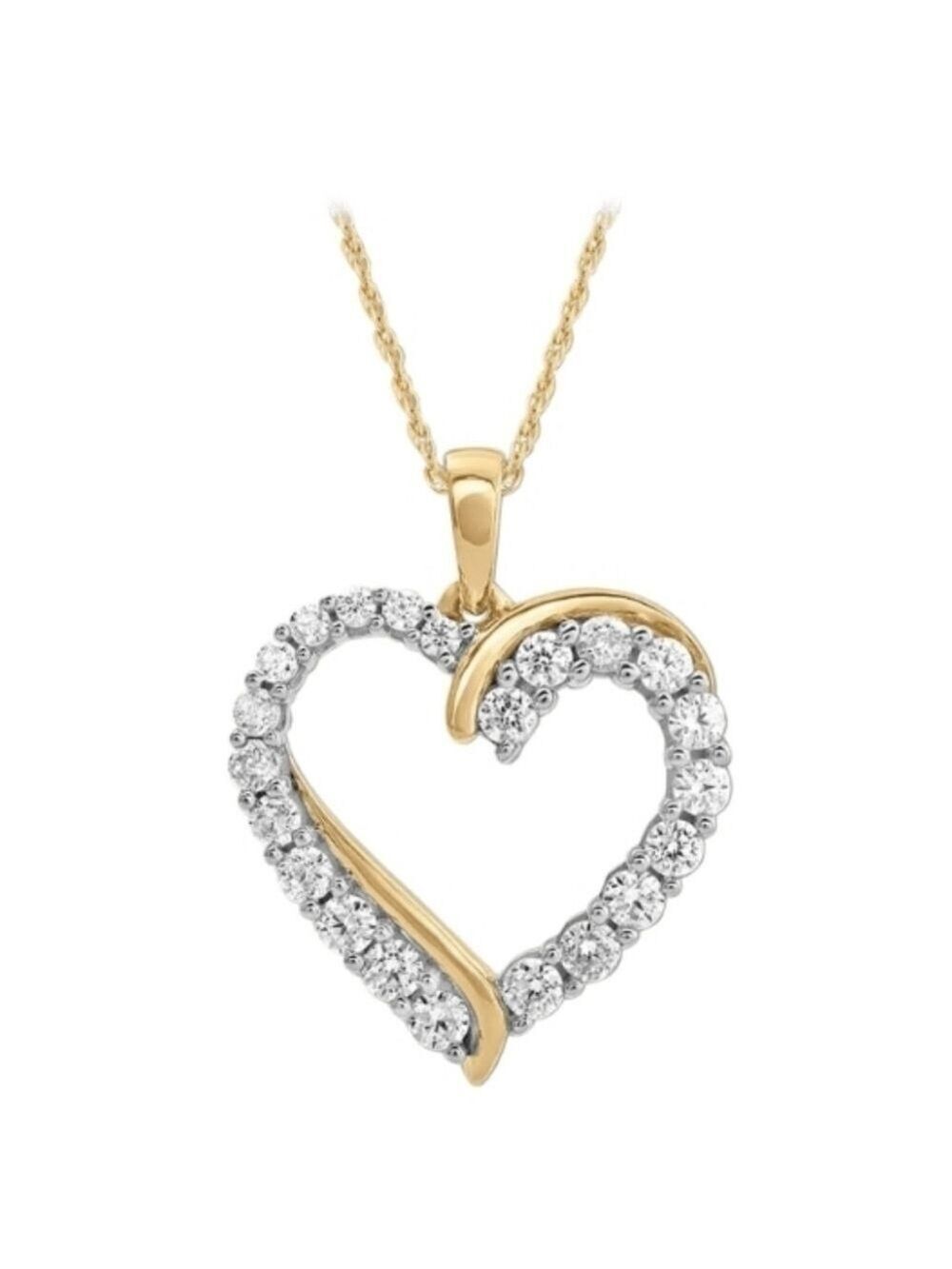 18K YGP 21 Simulated Diamonds Heart 18 Inch Necklace